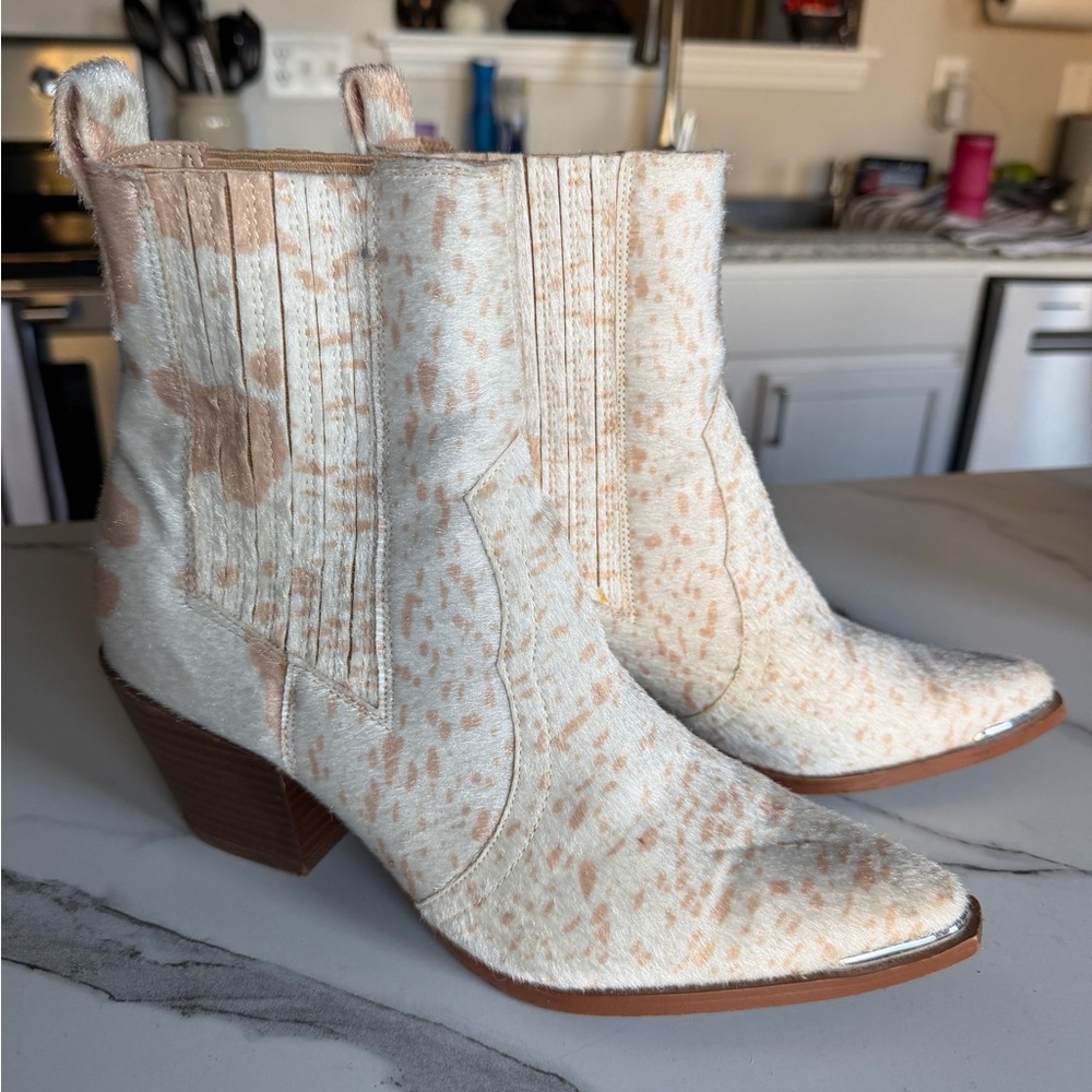Faux Cowhide Western Ankle Boots